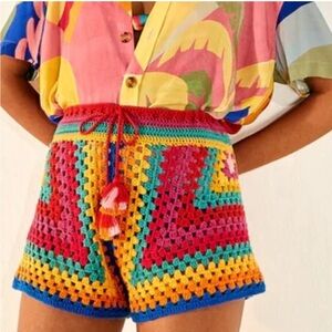 Farm Rio Striped Scarf Crochet Shorts Size L